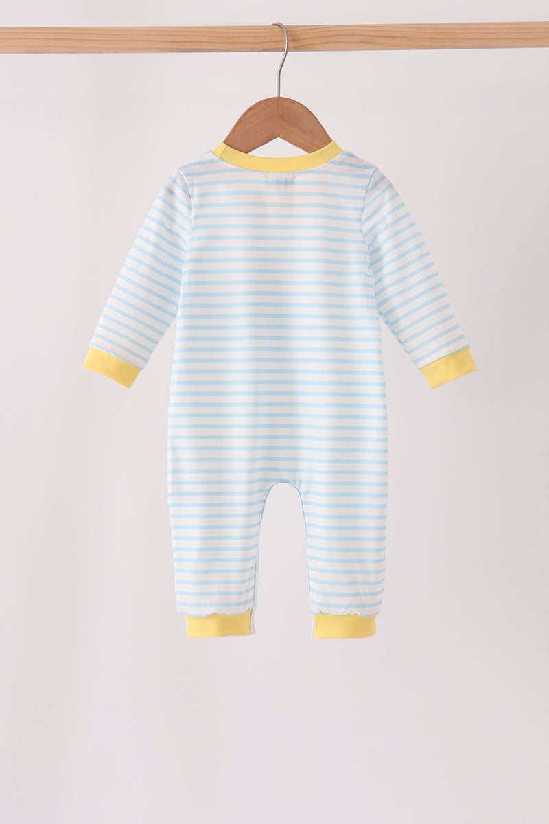 Blue Excavator Applique Stripe Romper - Aaria Tees Aaria Tees
