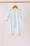 Blue Excavator Applique Stripe Romper - Aaria Tees Aaria Tees