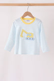 Blue Excavator Applique Stripe Top - Aaria Tees Aaria Tees