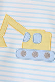 Blue Excavator Applique Stripe Top - Aaria Tees Aaria Tees