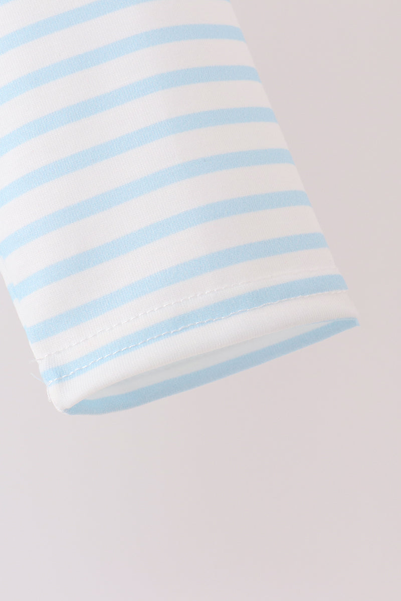Blue Excavator Applique Stripe Top - Aaria Tees Aaria Tees