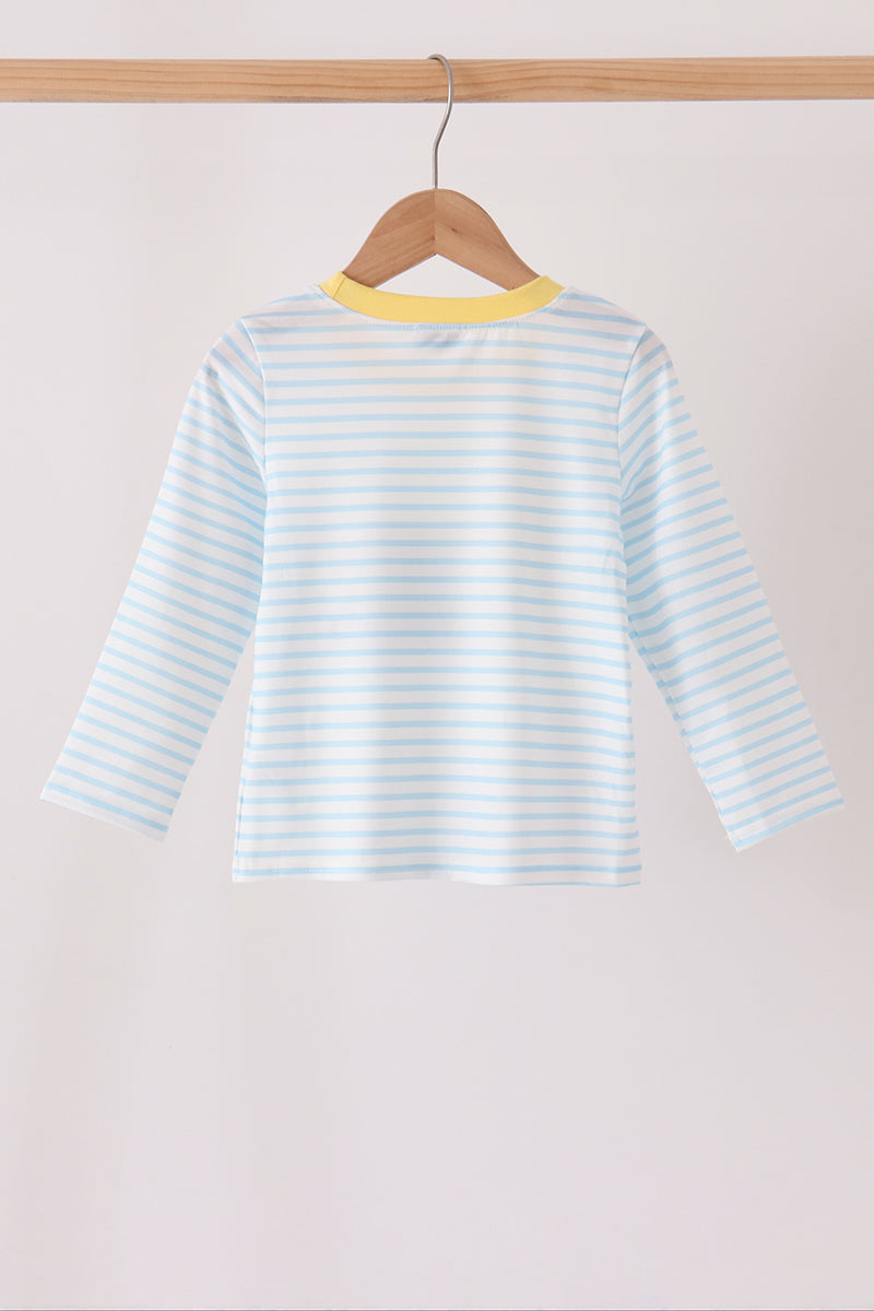 Blue Excavator Applique Stripe Top - Aaria Tees Aaria Tees