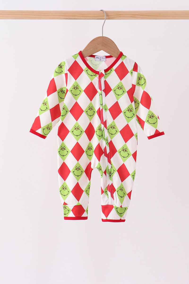 Red grinch print zipper romper - Aaria Tees Aaria Tees