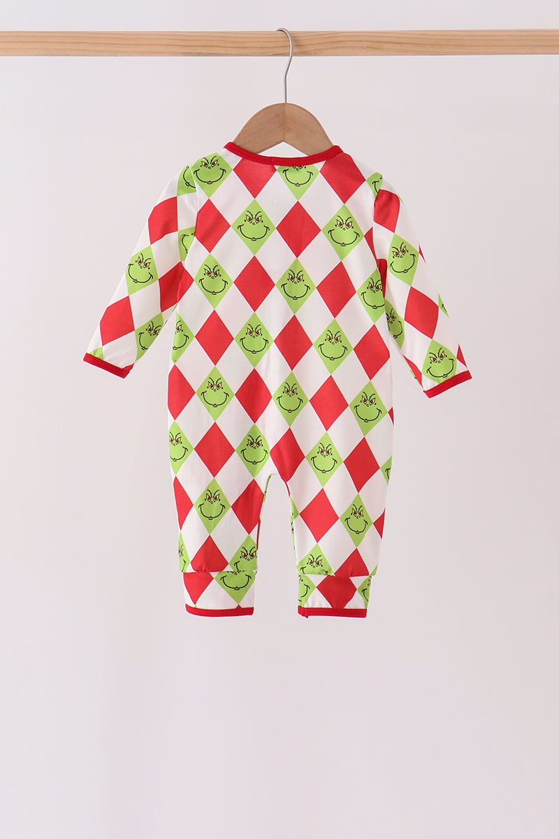Red grinch print zipper romper - Aaria Tees Aaria Tees