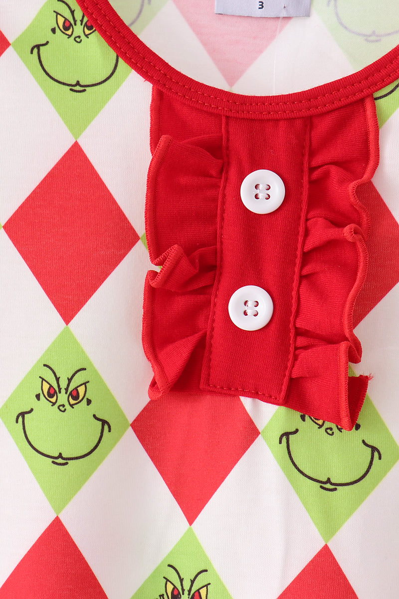 Red grinch print ruffle pajama set - Aaria Tees Aaria Tees