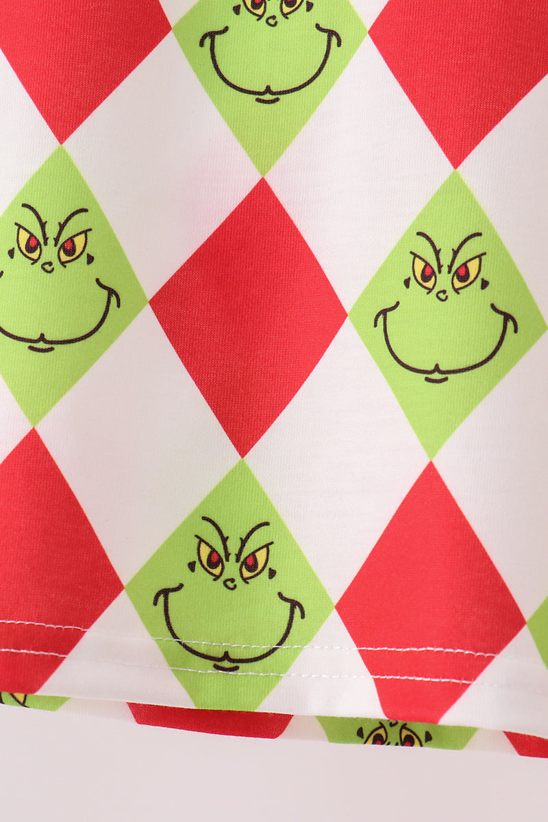 Red grinch print ruffle pajama set - Aaria Tees Aaria Tees