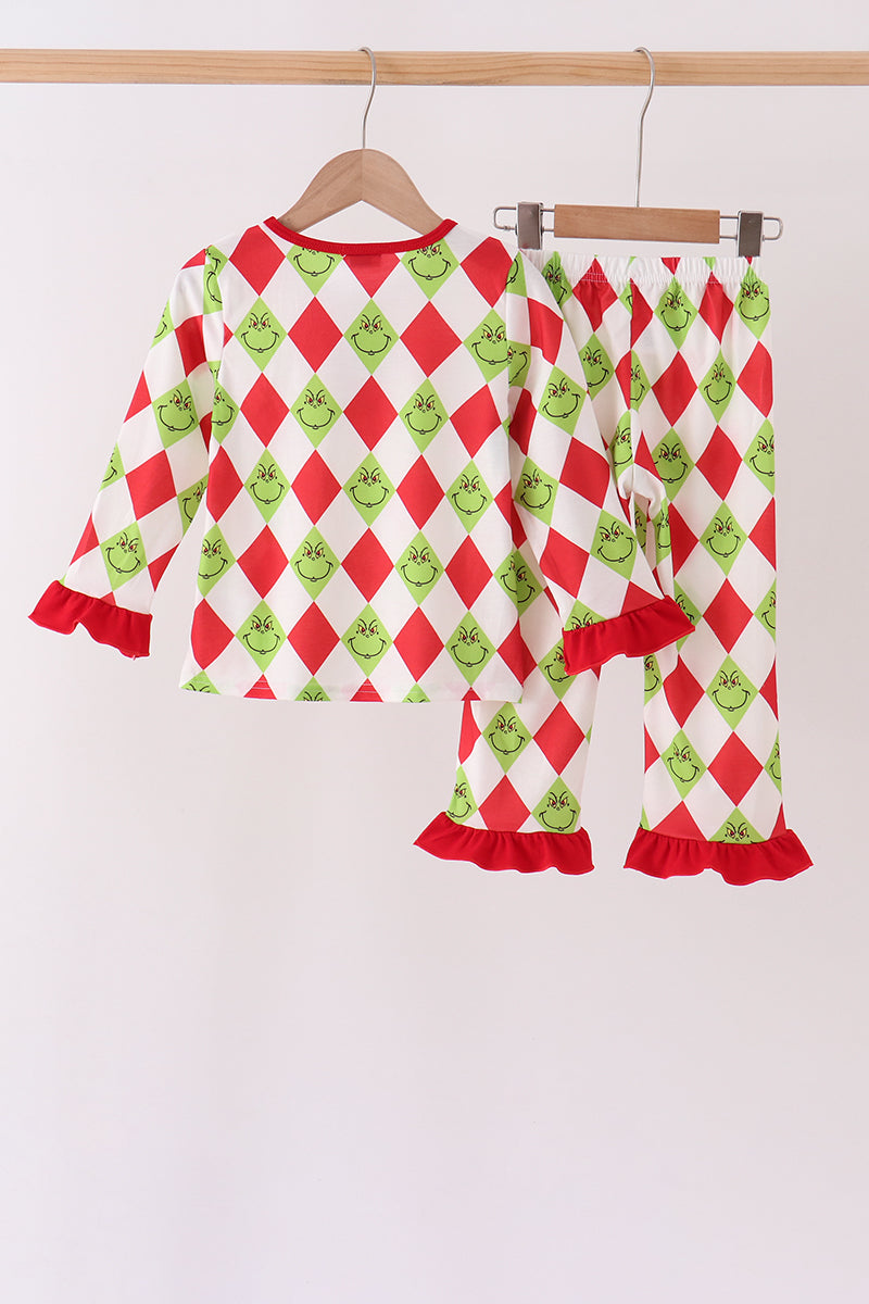Red grinch print ruffle pajama set - Aaria Tees Aaria Tees
