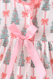 Pink Christmas Tree Bow Ruffle Dress - Aaria Tees Aaria Tees