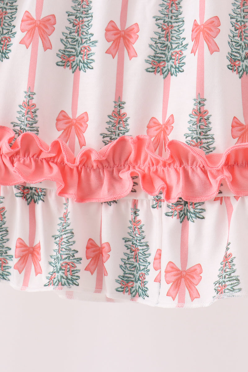 Pink Christmas Tree Bow Ruffle Dress - Aaria Tees Aaria Tees
