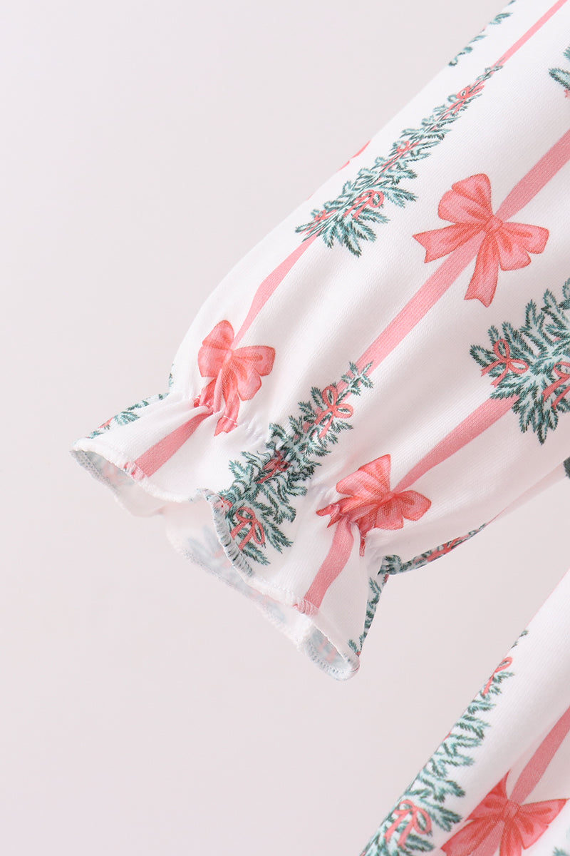 Pink Christmas Tree Bow Ruffle Dress - Aaria Tees Aaria Tees