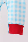Blue puppy embroidery gingham romper - Aaria Tees Aaria Tees