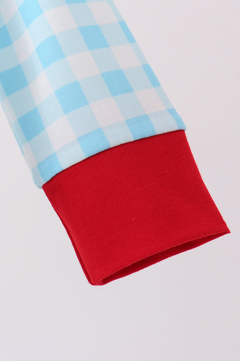 Blue puppy embroidery gingham romper - Aaria Tees Aaria Tees