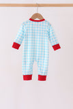 Blue puppy embroidery gingham romper - Aaria Tees Aaria Tees