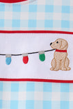 Blue puppy embroidery gingham jogger set - Aaria Tees Aaria Tees