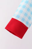 Blue puppy embroidery gingham jogger set - Aaria Tees Aaria Tees