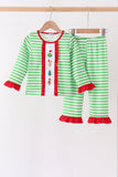 Green stripe grinch embroidery ruffle pajama set - Aaria Tees Aaria Tees