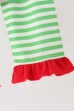 Green stripe grinch embroidery ruffle pajama set - Aaria Tees Aaria Tees