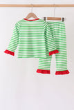 Green stripe grinch embroidery ruffle pajama set - Aaria Tees Aaria Tees