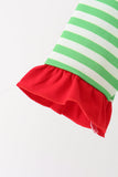 Green stripe grinch embroidery ruffle pajama set - Aaria Tees Aaria Tees