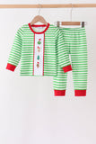 Green stripe grinch embroidery pajama set - Aaria Tees Aaria Tees