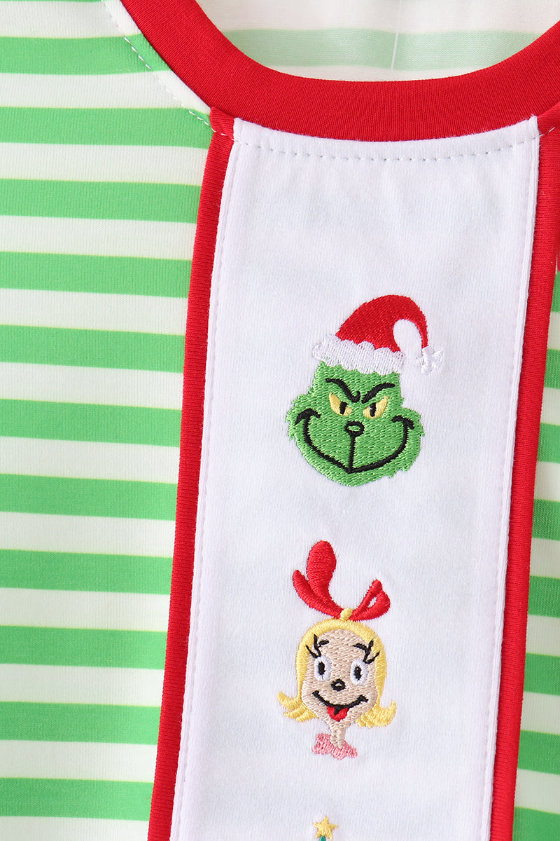 Green stripe grinch embroidery pajama set - Aaria Tees Aaria Tees