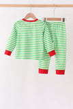 Green stripe grinch embroidery pajama set - Aaria Tees Aaria Tees