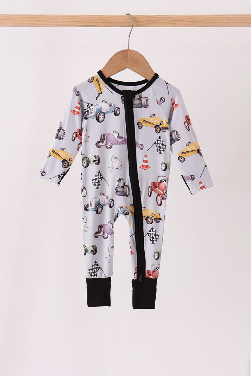 Black Racing Zip Bamboo Romper - Aaria Tees Aaria Tees