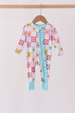 Blue smiling checkered ruffle bamboo romper - Aaria Tees Aaria Tees