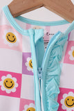 Blue smiling checkered ruffle bamboo romper - Aaria Tees Aaria Tees