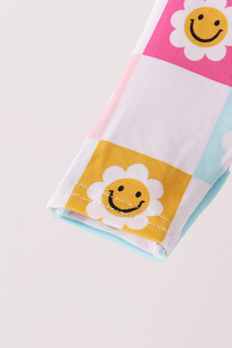 Blue smiling checkered ruffle bamboo romper - Aaria Tees Aaria Tees