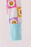 Blue smiling checkered ruffle bamboo romper - Aaria Tees Aaria Tees