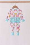 Blue smiling checkered ruffle bamboo romper - Aaria Tees Aaria Tees