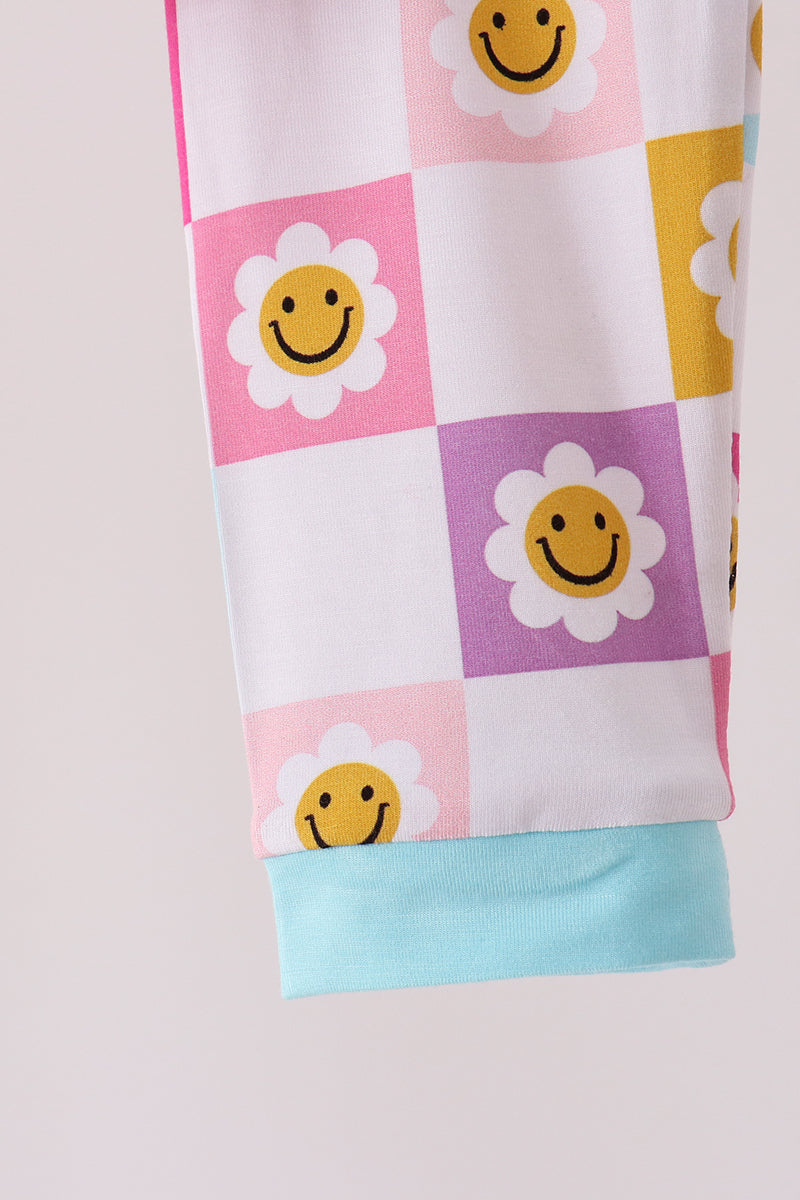 Blue smiling checkered ruffle bamboo pajama set - Aaria Tees Aaria Tees