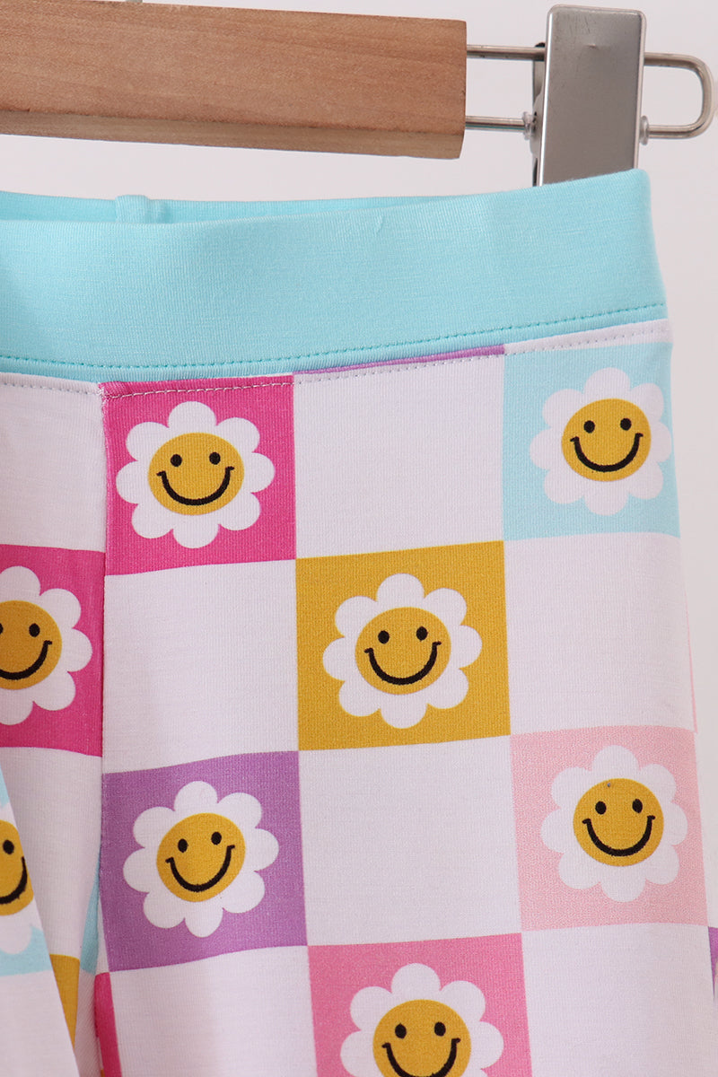 Blue smiling checkered ruffle bamboo pajama set - Aaria Tees Aaria Tees