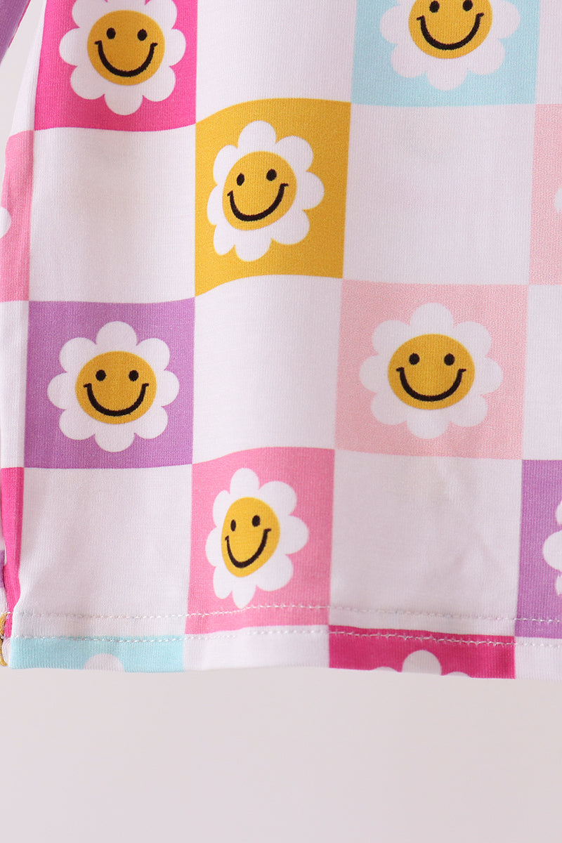 Blue smiling checkered ruffle bamboo pajama set - Aaria Tees Aaria Tees