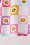 Blue smiling checkered ruffle bamboo pajama set - Aaria Tees Aaria Tees
