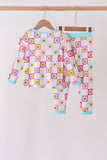 Blue smiling checkered ruffle bamboo pajama set - Aaria Tees Aaria Tees