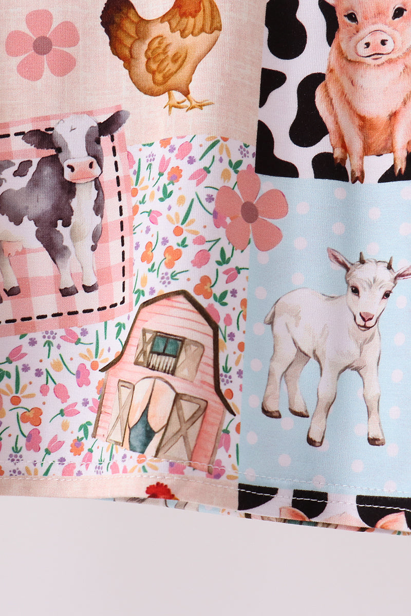 Pink Farm Animals Bamboo Pajama Set - Aaria Tees Aaria Tees