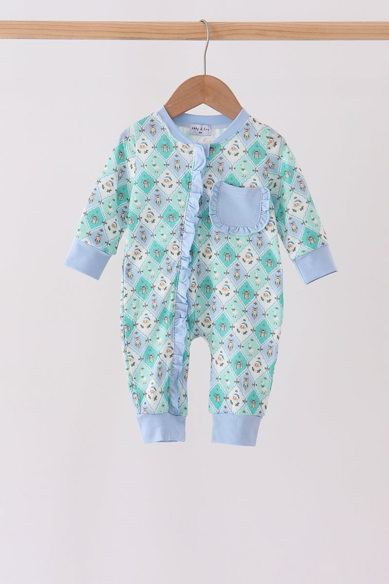 Green santa print ruffle romper - Aaria Tees