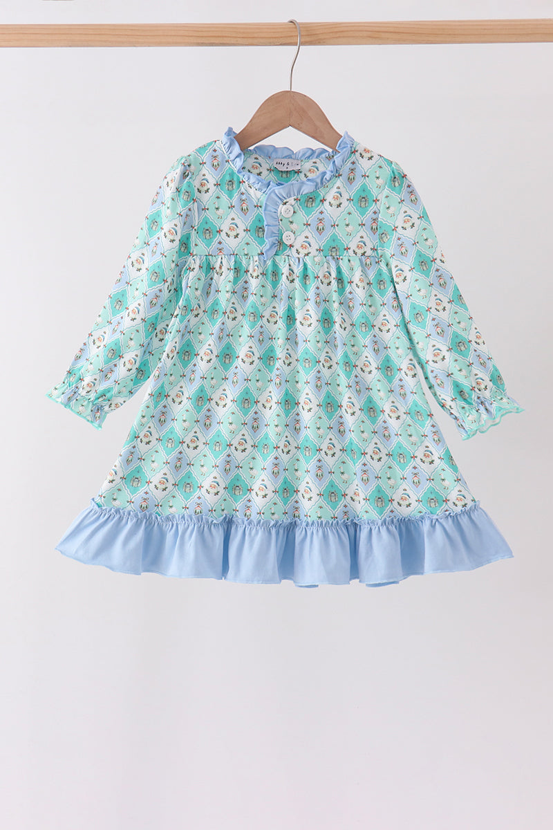 Green santa print ruffle dress - Aaria Tees Aaria Tees