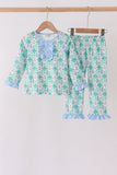 Green santa print ruffle pajama set - Aaria Tees Aaria Tees