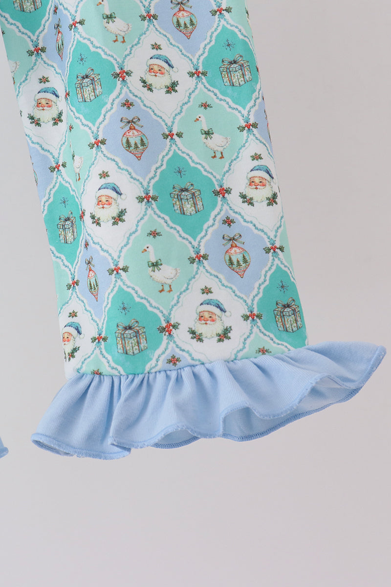 Green santa print ruffle pajama set - Aaria Tees Aaria Tees