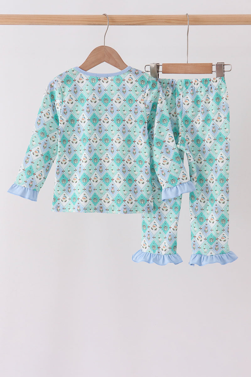 Green santa print ruffle pajama set - Aaria Tees Aaria Tees