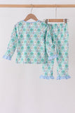 Green santa print ruffle pajama set - Aaria Tees Aaria Tees