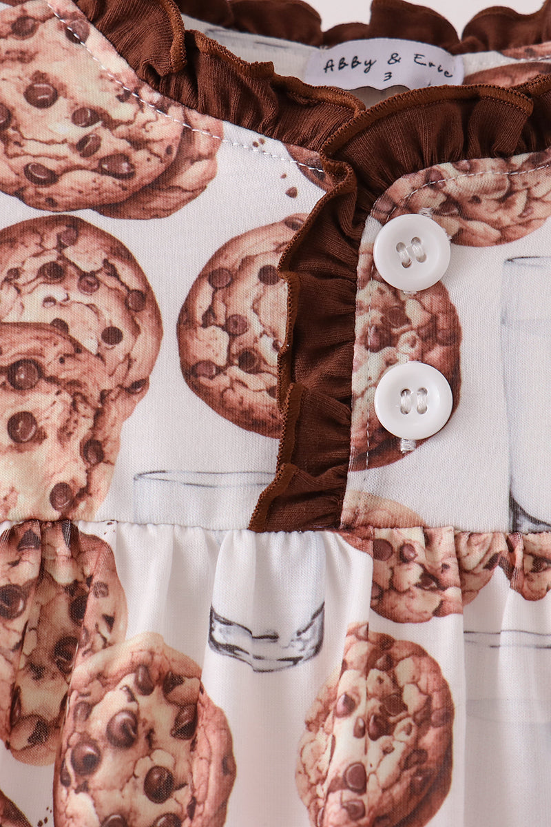 Brown Milk Cookie Print Ruffle Dress - Aaria Tees Aaria Tees