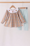 Khaki Turkey Bow Embroidery Pants Set Aaria Tees