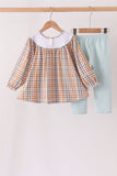 Khaki Turkey Bow Embroidery Pants Set Aaria Tees