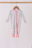 Pink bow cherry zipper bamboo romper - Aaria Tees Aaria Tees