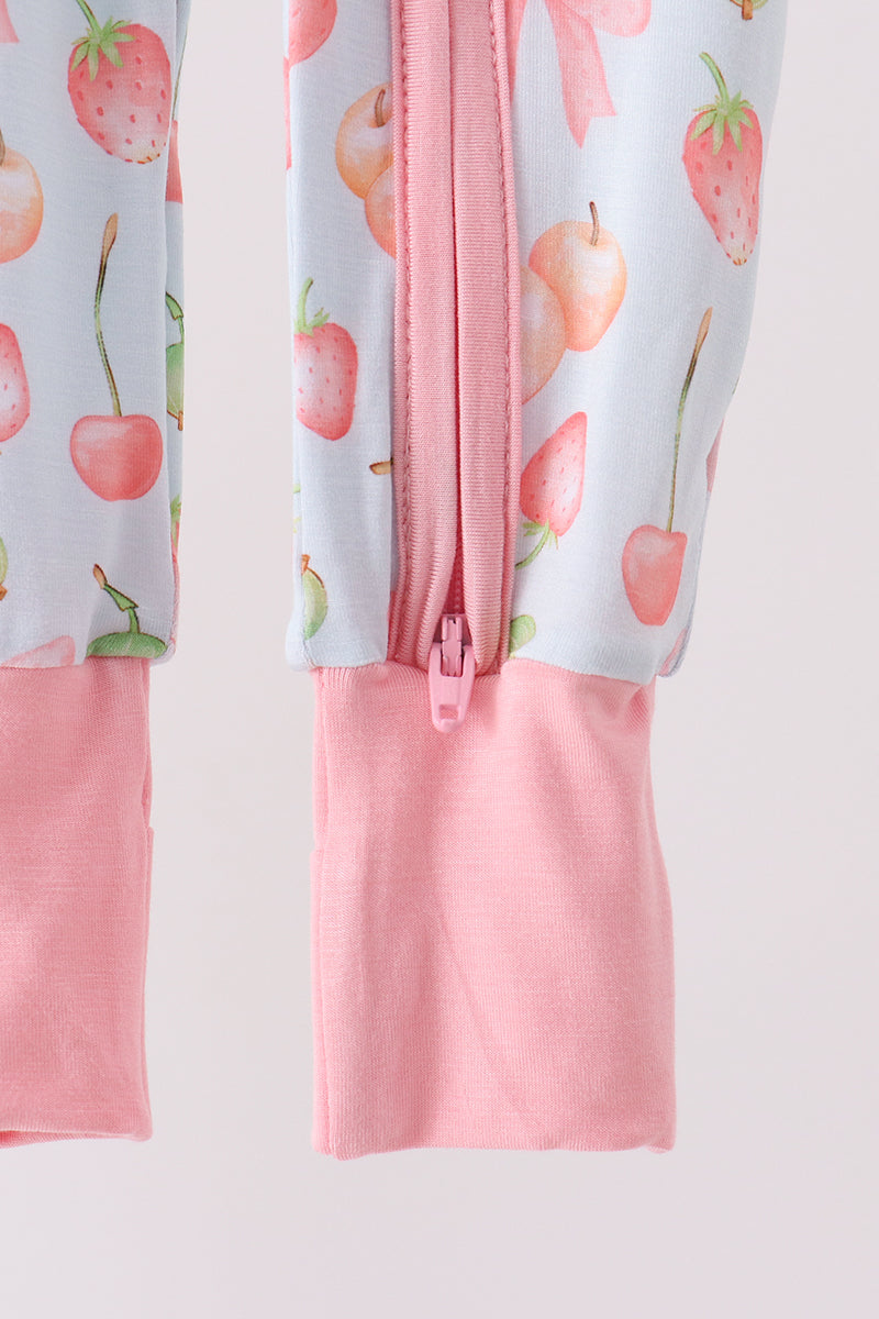 Pink bow cherry zipper bamboo romper - Aaria Tees Aaria Tees