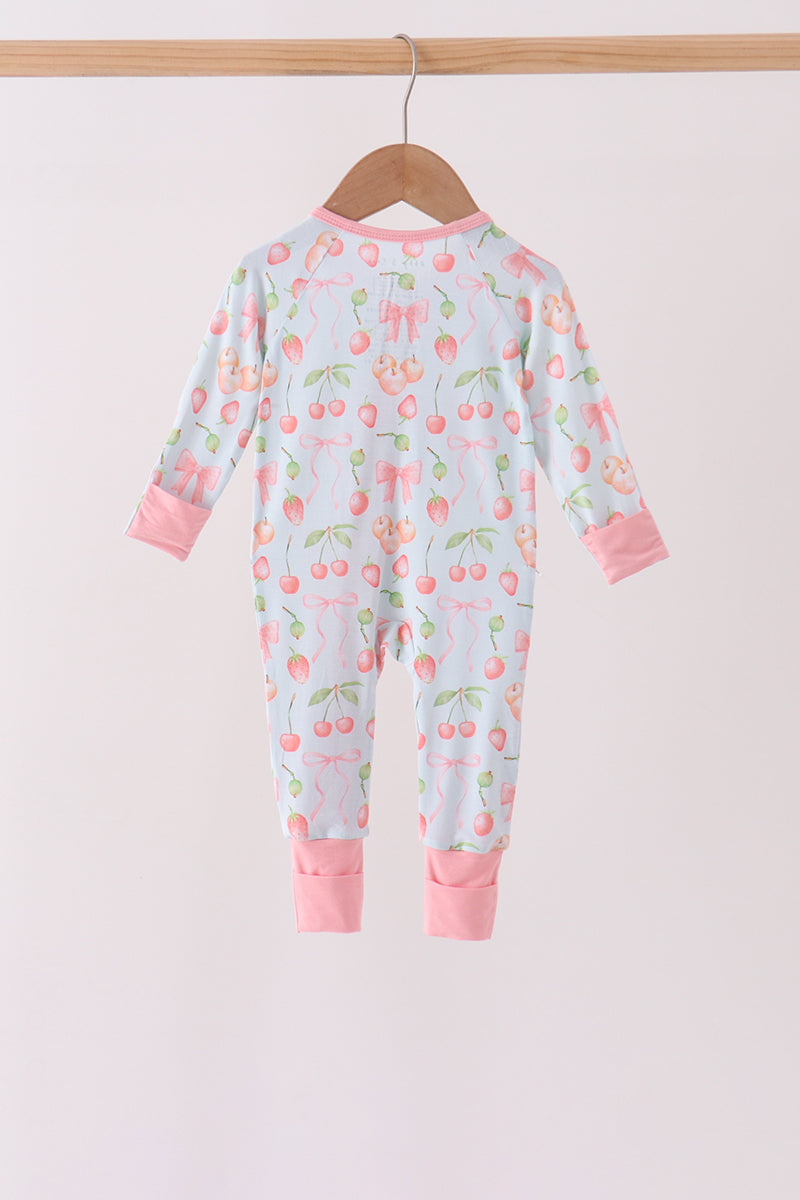 Pink bow cherry zipper bamboo romper - Aaria Tees Aaria Tees